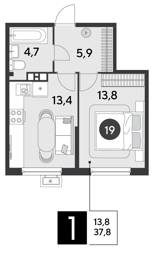 1-к, 37.8 м² · Парк Победы-2