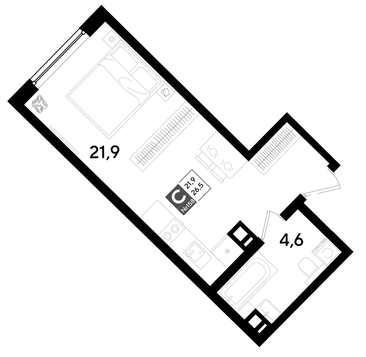 Студия, 26.5 м² · DОГМА ПАРК