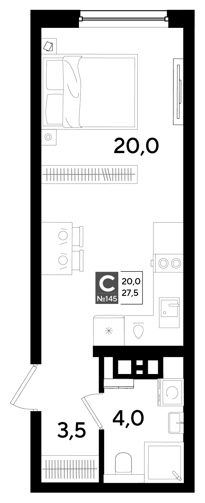 Студия, 27.5 м² · DОГМА ПАРК