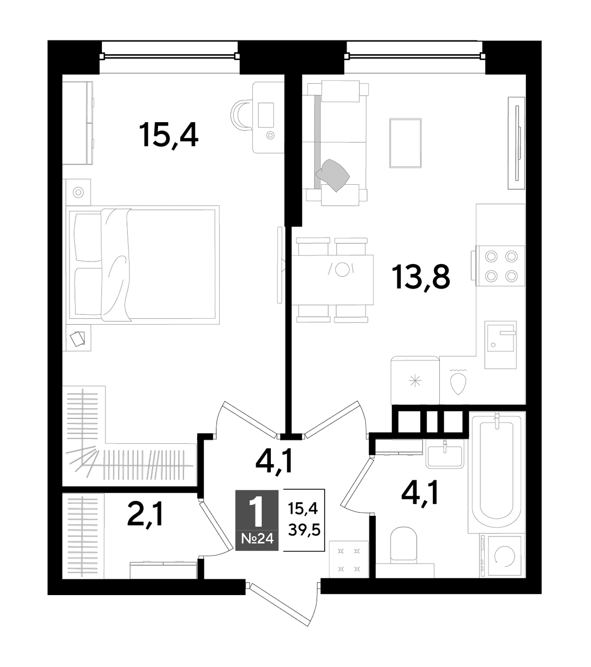 1-к, 39.5 м² · DОГМА ПАРК