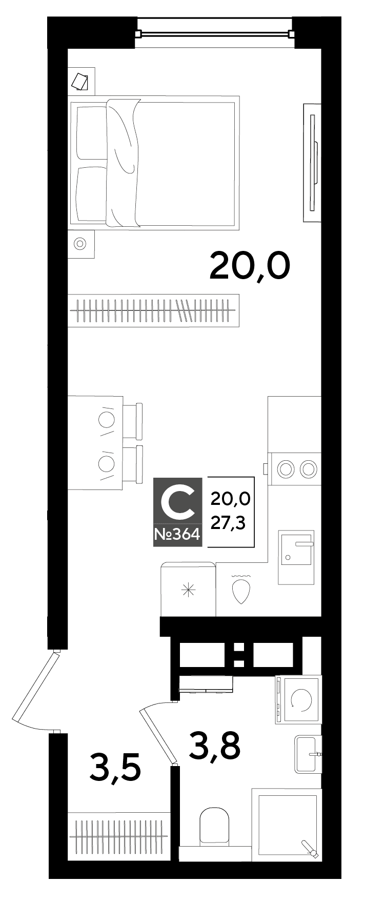 Студия, 27.3 м² · DОГМА ПАРК