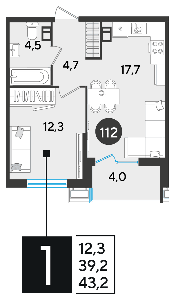 1-к, 43.2 м² · Парк Победы-2