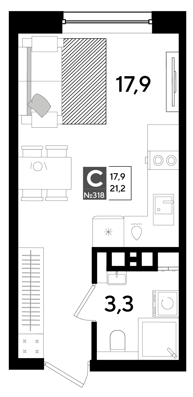 Студия, 21.2 м² · DОГМА ПАРК