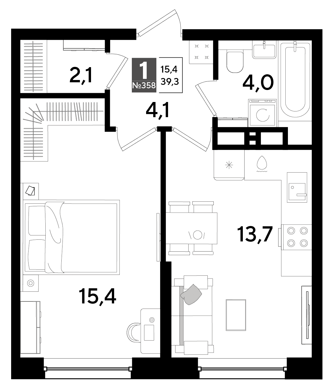 1-к, 39.3 м² · DОГМА ПАРК