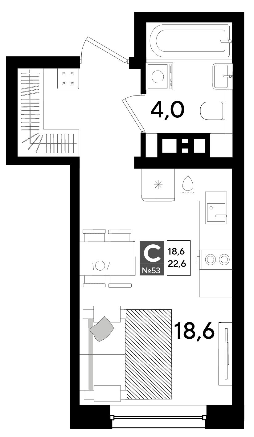 Студия, 22.6 м² · DОГМА ПАРК