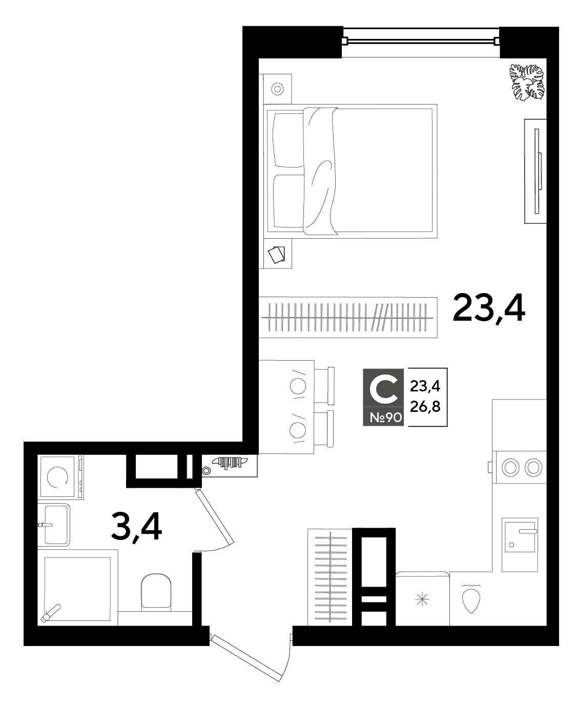 Студия, 26.8 м² · DОГМА ПАРК