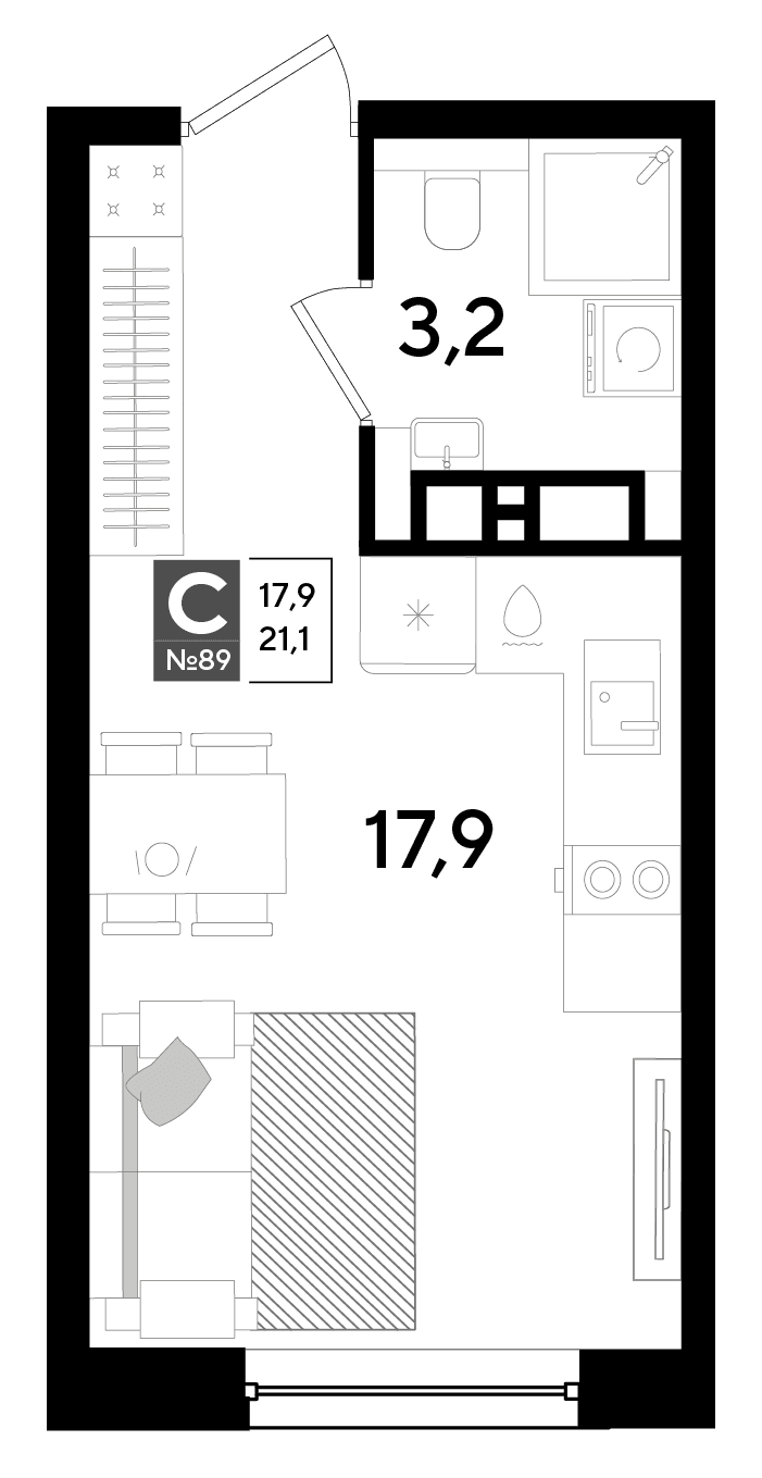 Студия, 21.1 м² · DОГМА ПАРК
