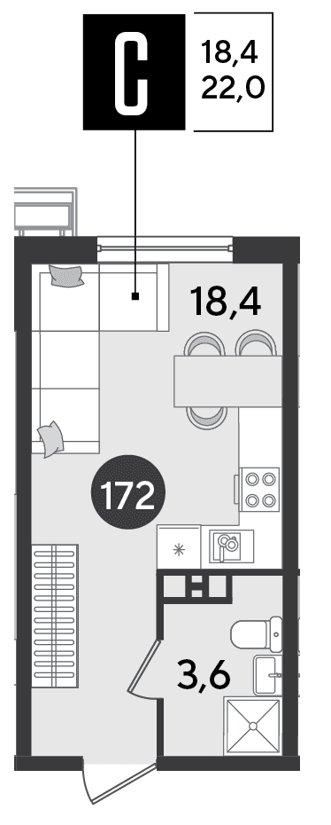 Студия, 22 м² · Парк Победы-2
