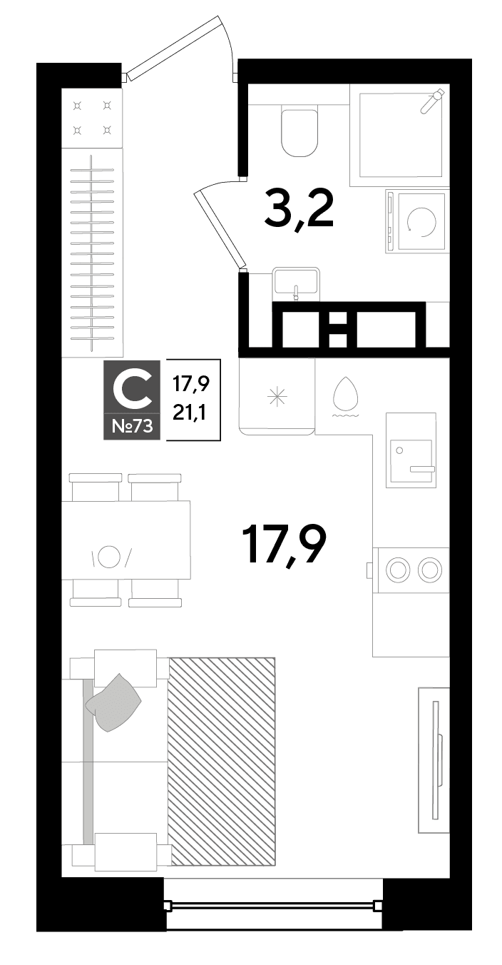 Студия, 21.1 м² · DОГМА ПАРК