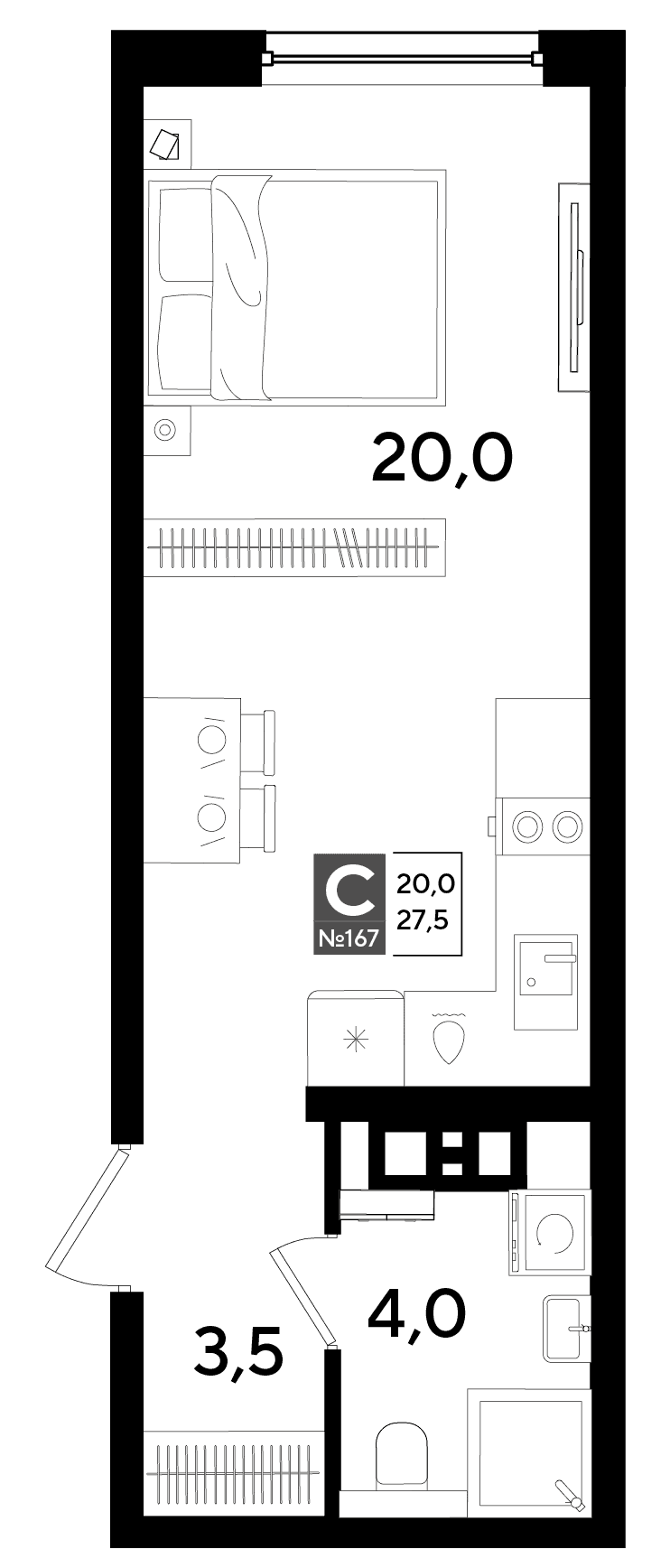 Студия, 27.5 м² · DОГМА ПАРК