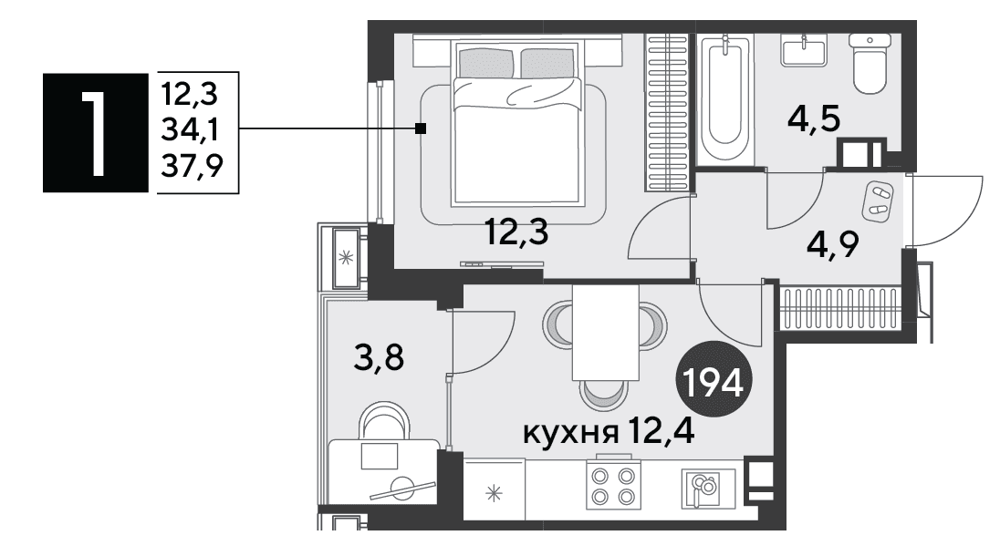 1-к, 37.9 м² · Парк Победы-2