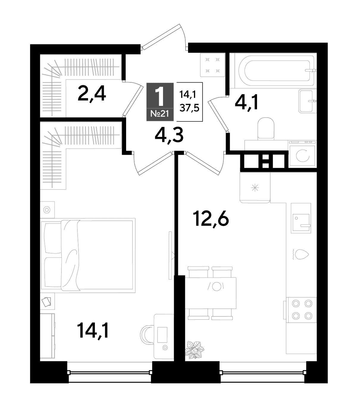 1-к, 37.5 м² · DОГМА ПАРК