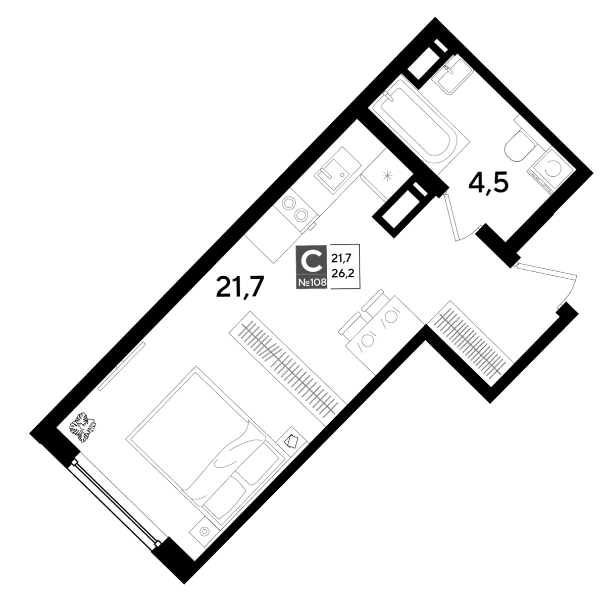 Студия, 26.2 м² · DОГМА ПАРК