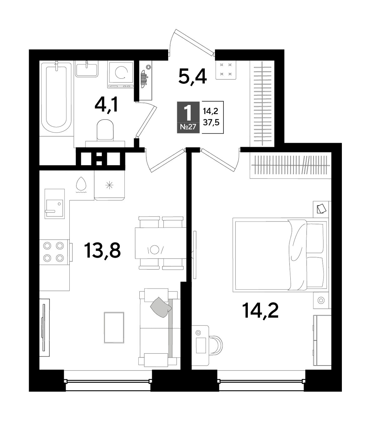 1-к, 37.5 м² · DОГМА ПАРК