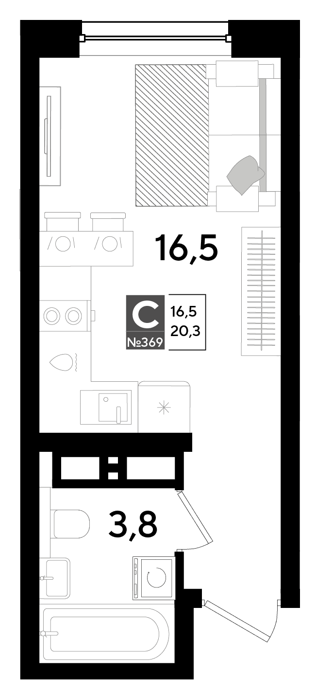 Студия, 20.3 м² · DОГМА ПАРК
