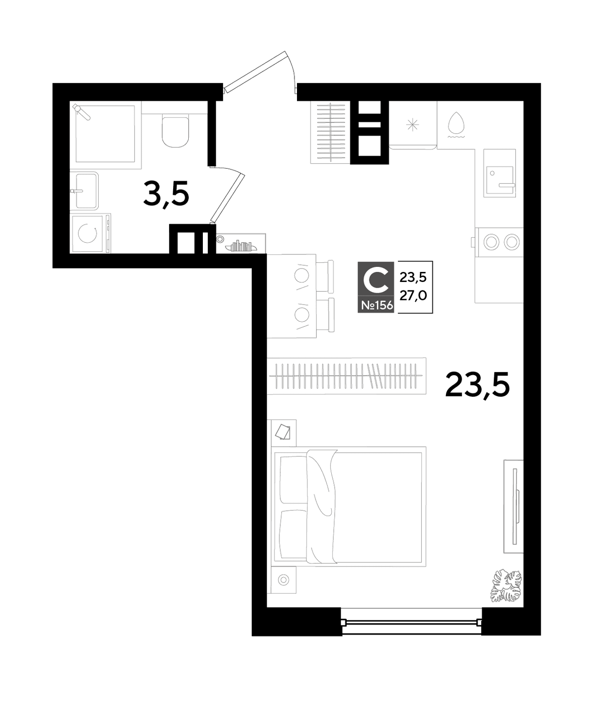 Студия, 27 м² · DОГМА ПАРК