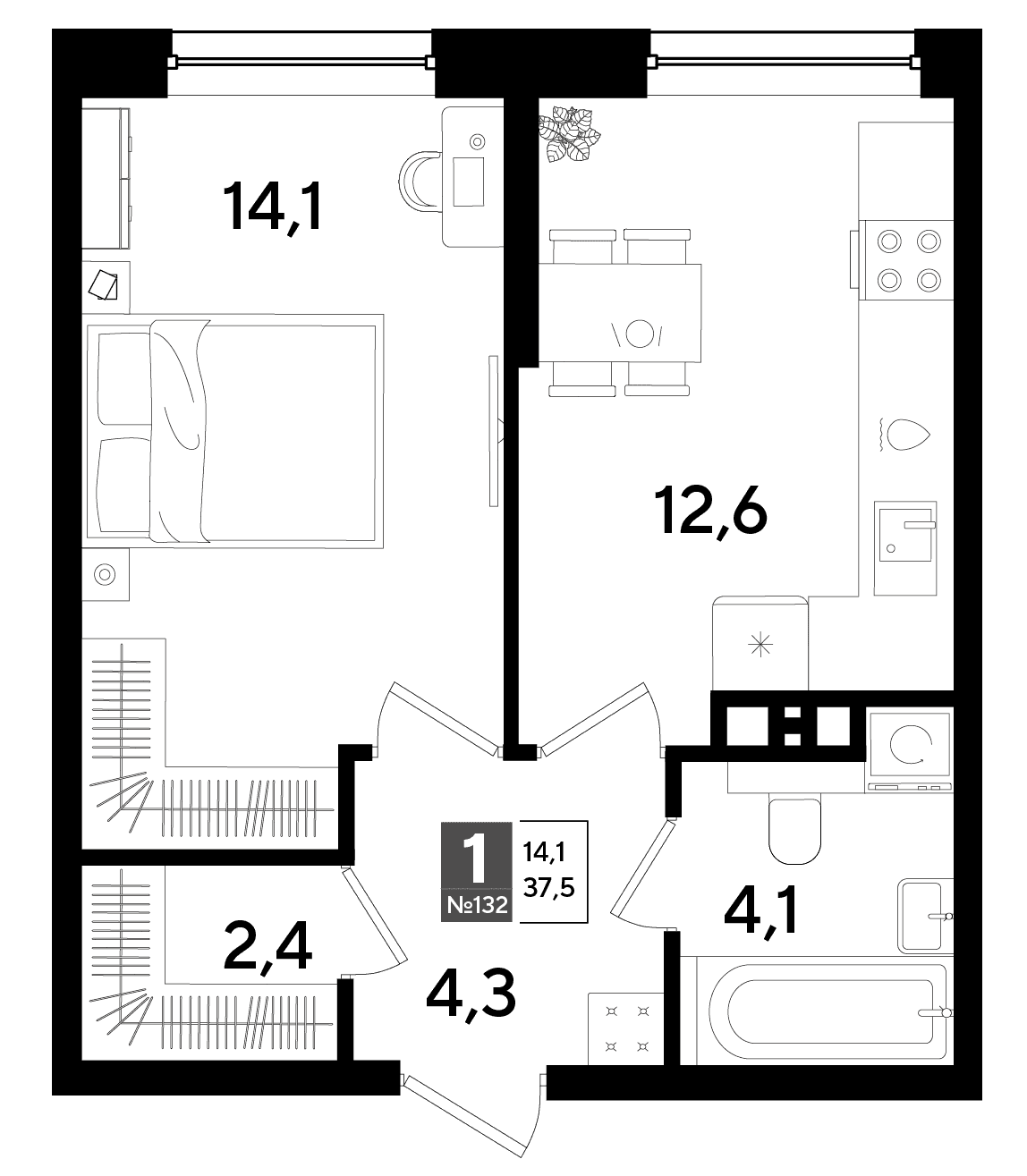 1-к, 37.5 м² · DОГМА ПАРК