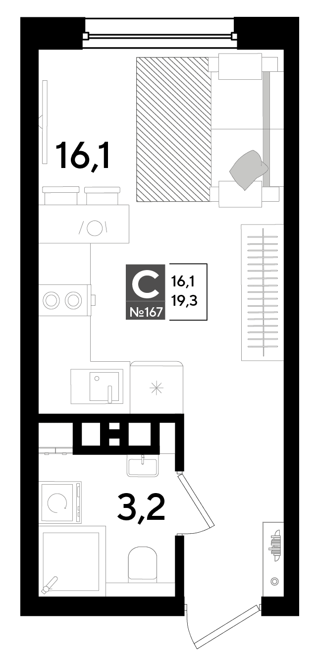 Студия, 19.3 м² · DОГМА ПАРК