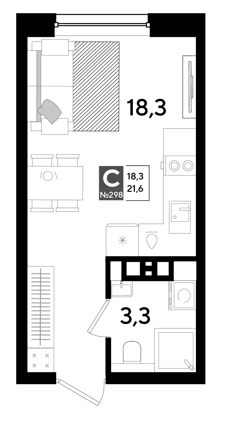 Студия, 21.6 м² · DОГМА ПАРК