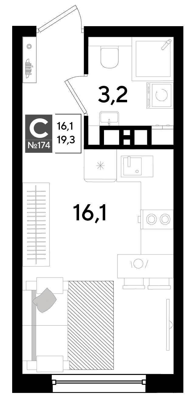Студия, 19.3 м² · DОГМА ПАРК