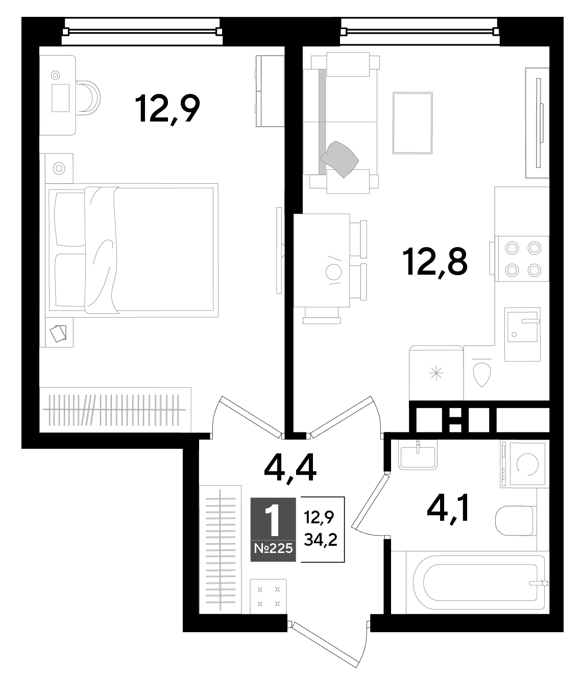 1-к, 34.2 м² · DОГМА ПАРК
