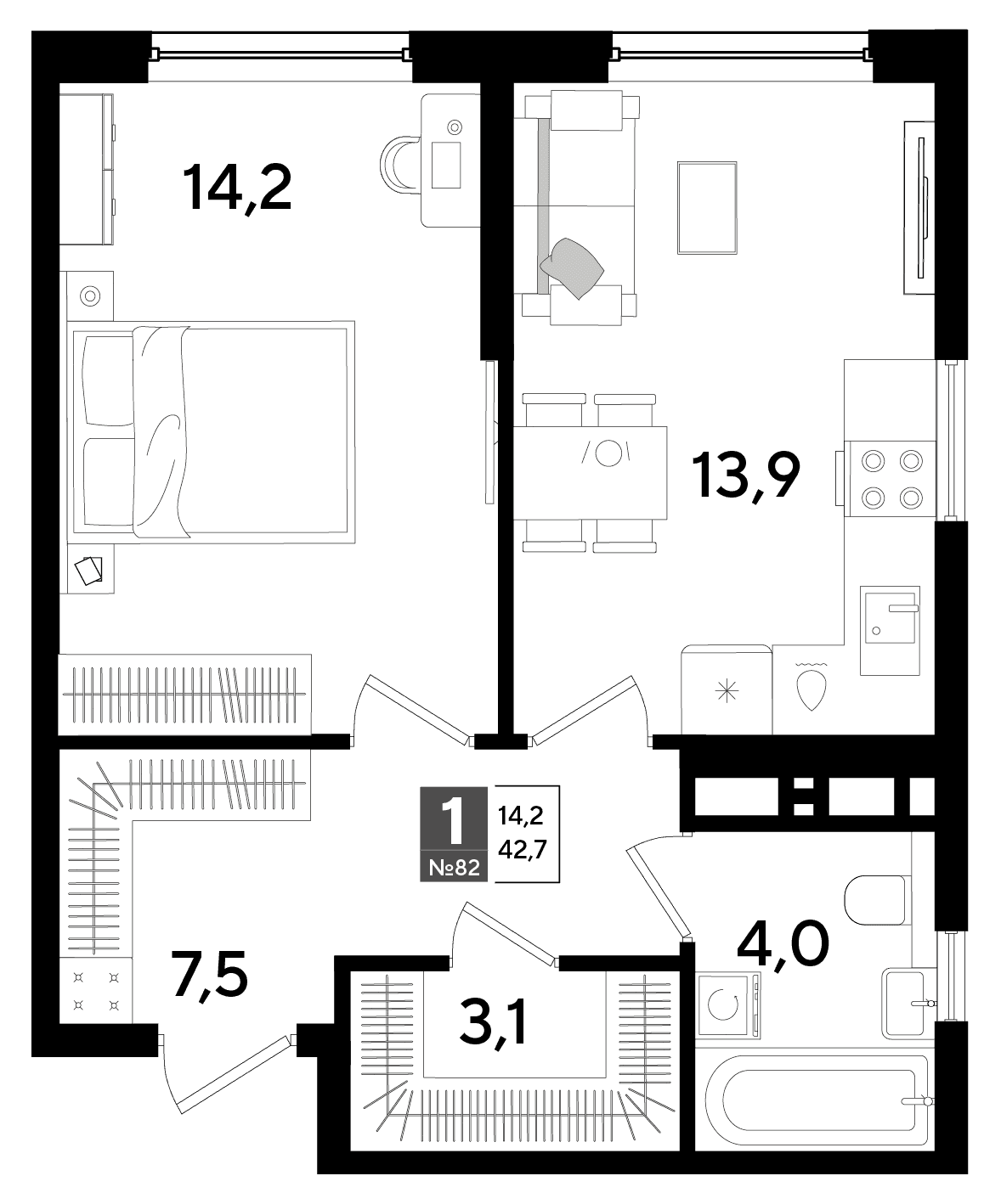 1-к, 42.7 м² · DОГМА ПАРК