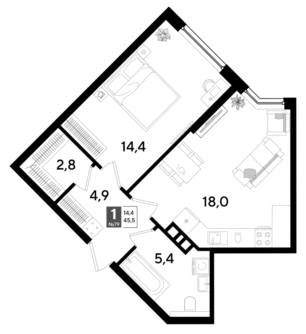1-к, 45.5 м² · DОГМА ПАРК