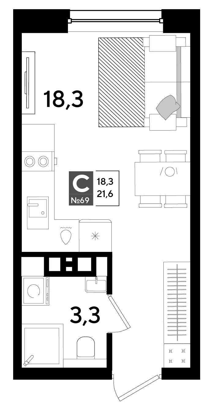 Студия, 21.6 м² · DОГМА ПАРК