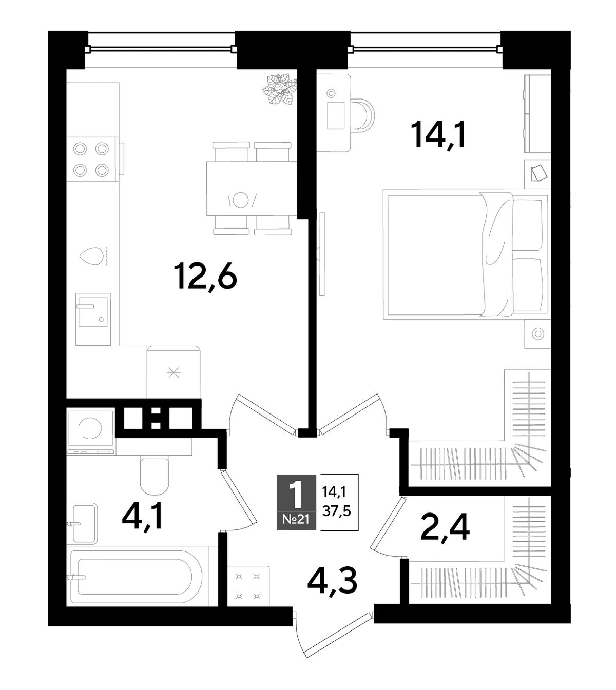 1-к, 37.5 м² · DОГМА ПАРК