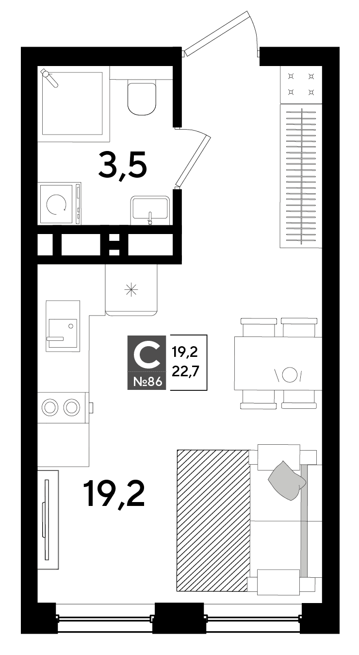 Студия, 22.7 м² · DОГМА ПАРК
