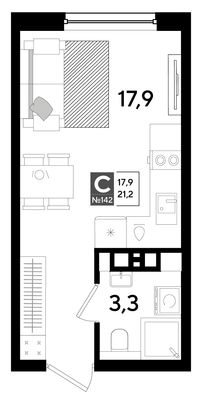 Студия, 21.2 м² · DОГМА ПАРК
