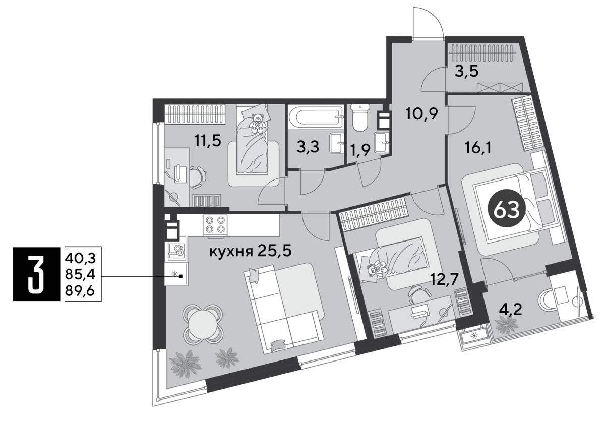 3-к, 89.6 м² · Парк Победы-2