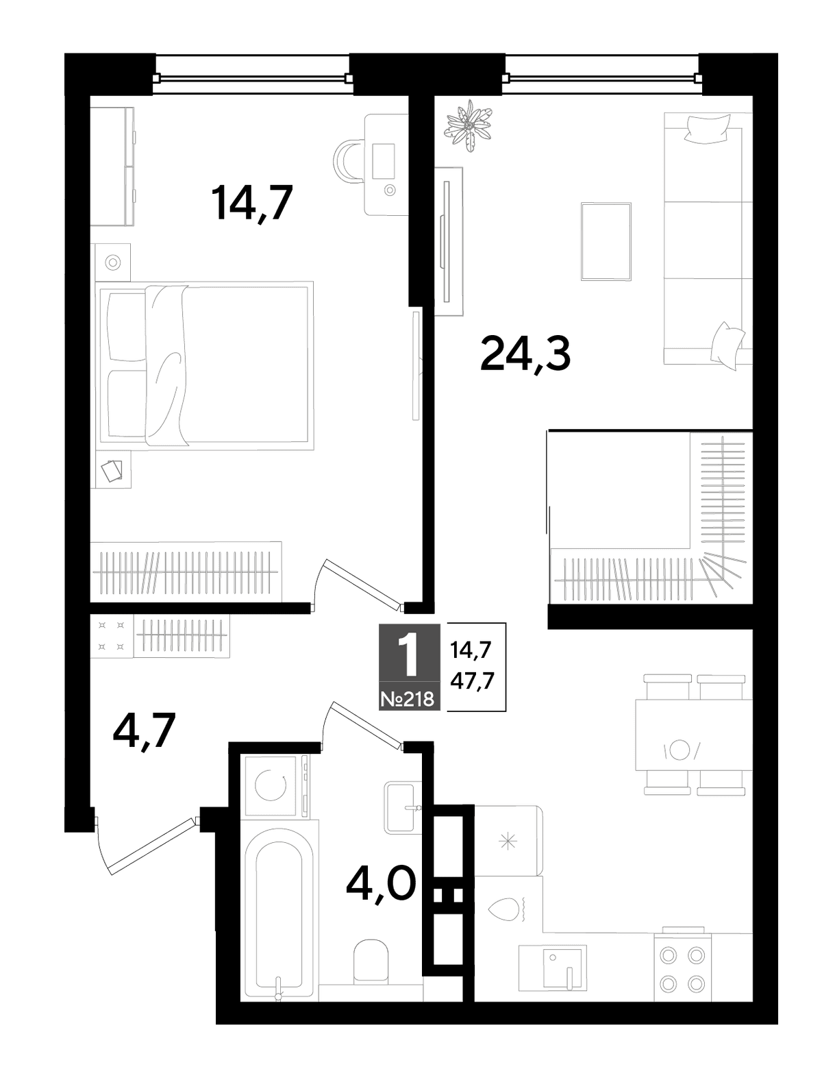 1-к, 47.7 м² · DОГМА ПАРК