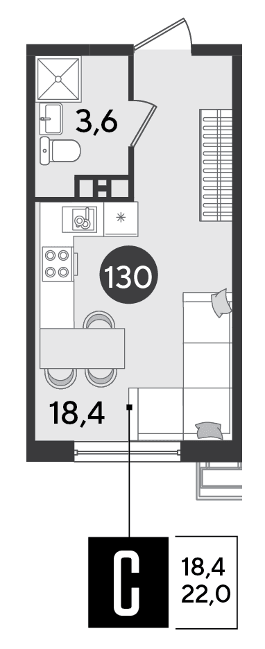 Студия, 22 м² · Парк Победы-2