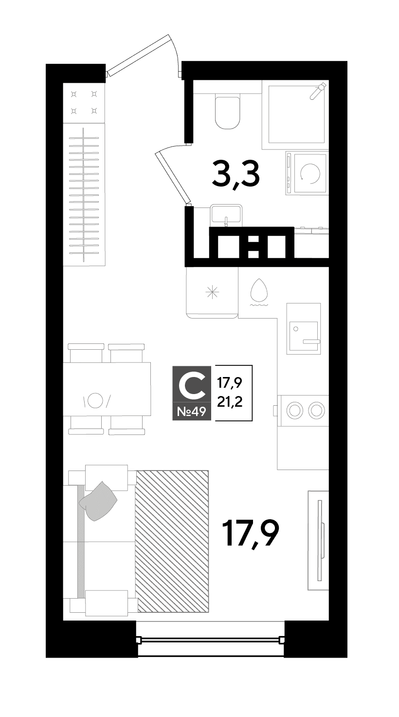 Студия, 21.2 м² · DОГМА ПАРК