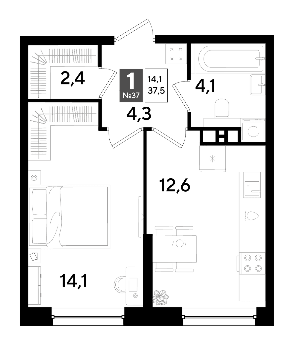 1-к, 37.5 м² · DОГМА ПАРК