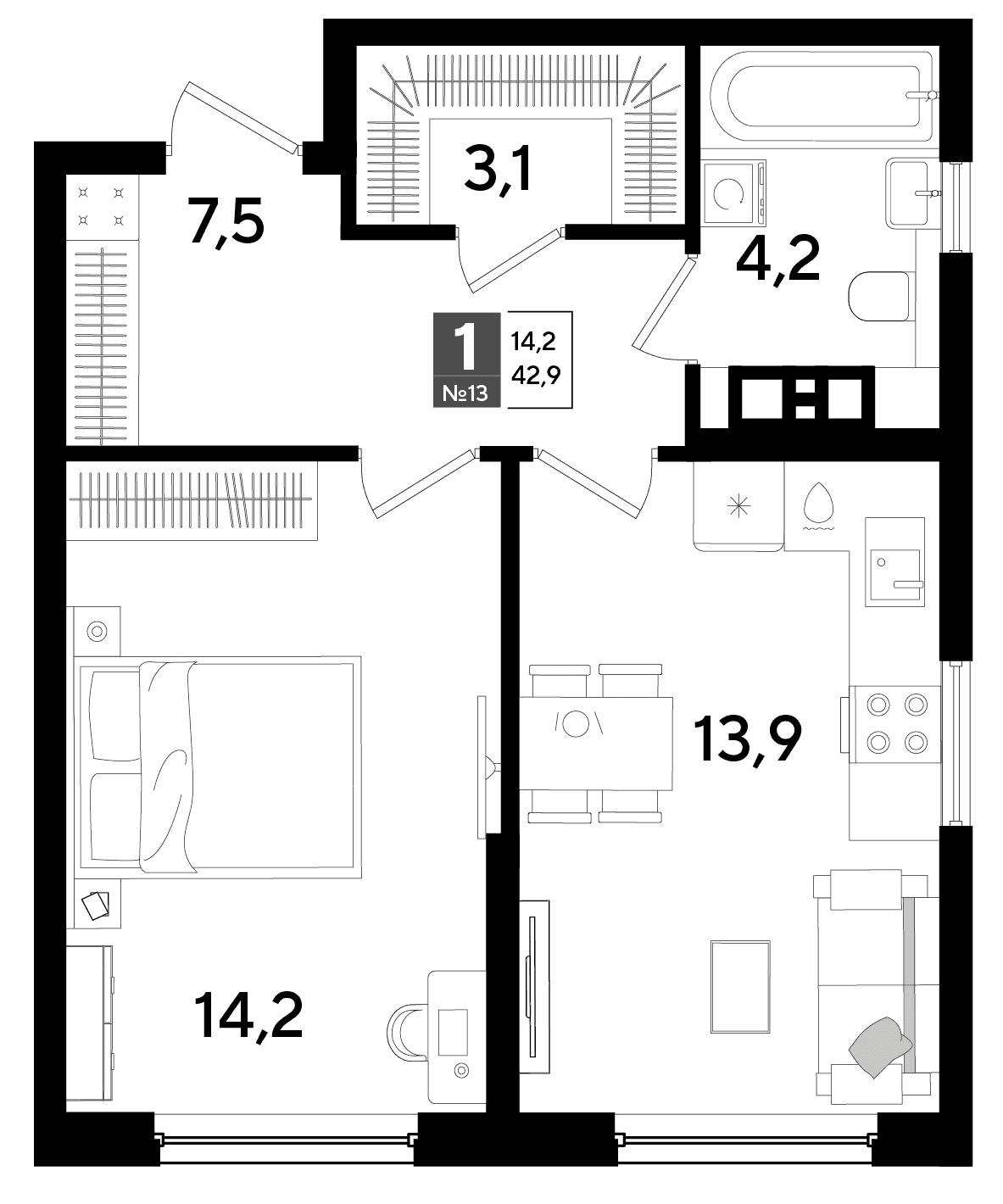 1-к, 42.9 м² · DОГМА ПАРК