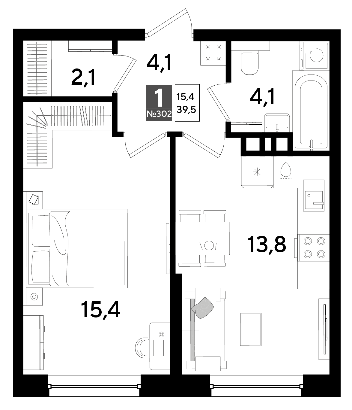 1-к, 39.5 м² · DОГМА ПАРК