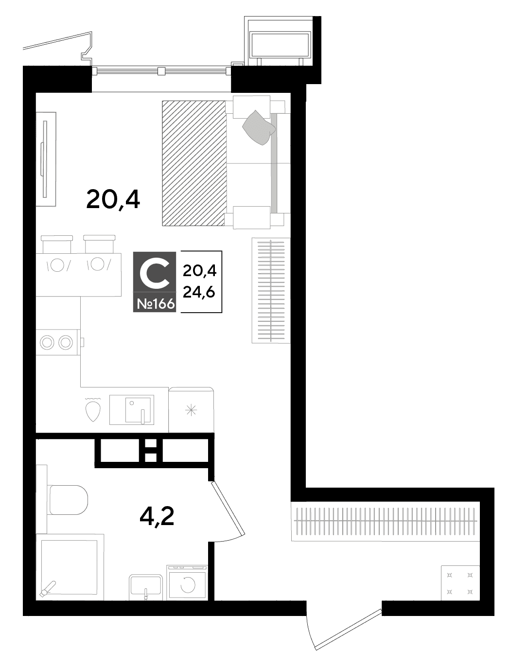 Студия, 24.6 м² · Парк Победы-2