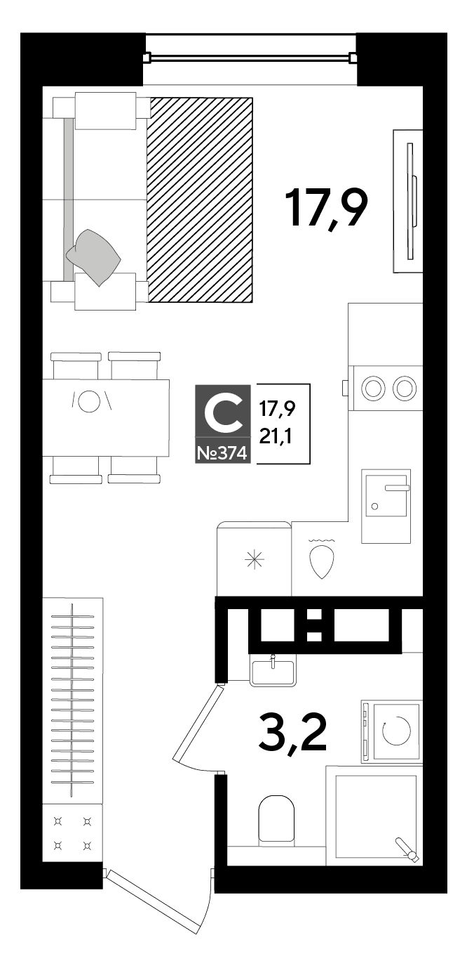 Студия, 21.1 м² · DОГМА ПАРК