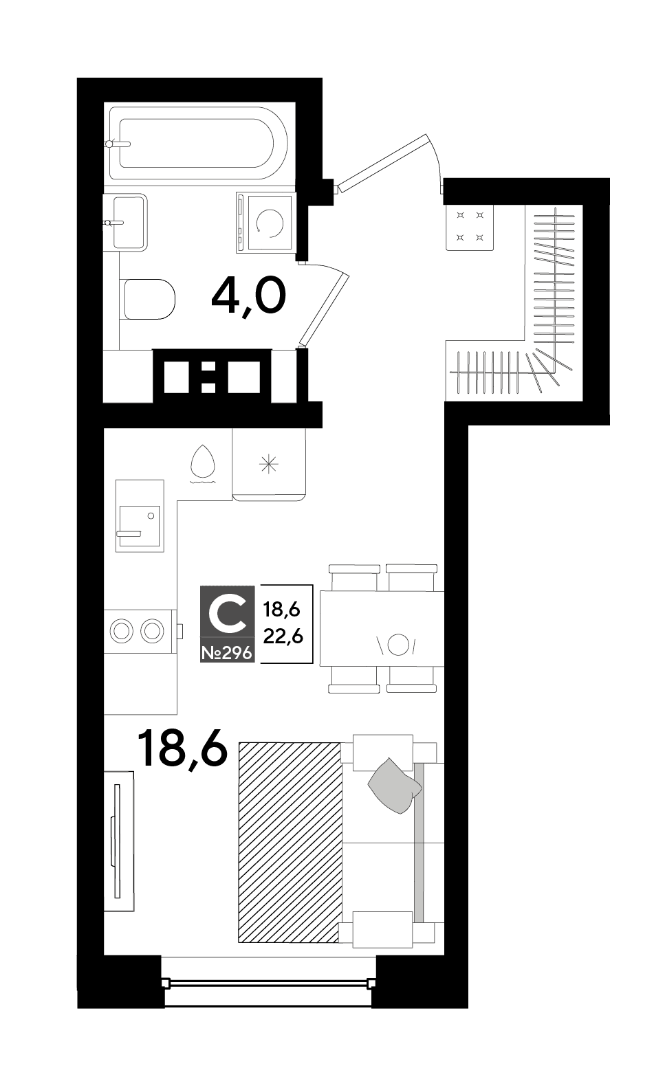 Студия, 22.6 м² · DОГМА ПАРК