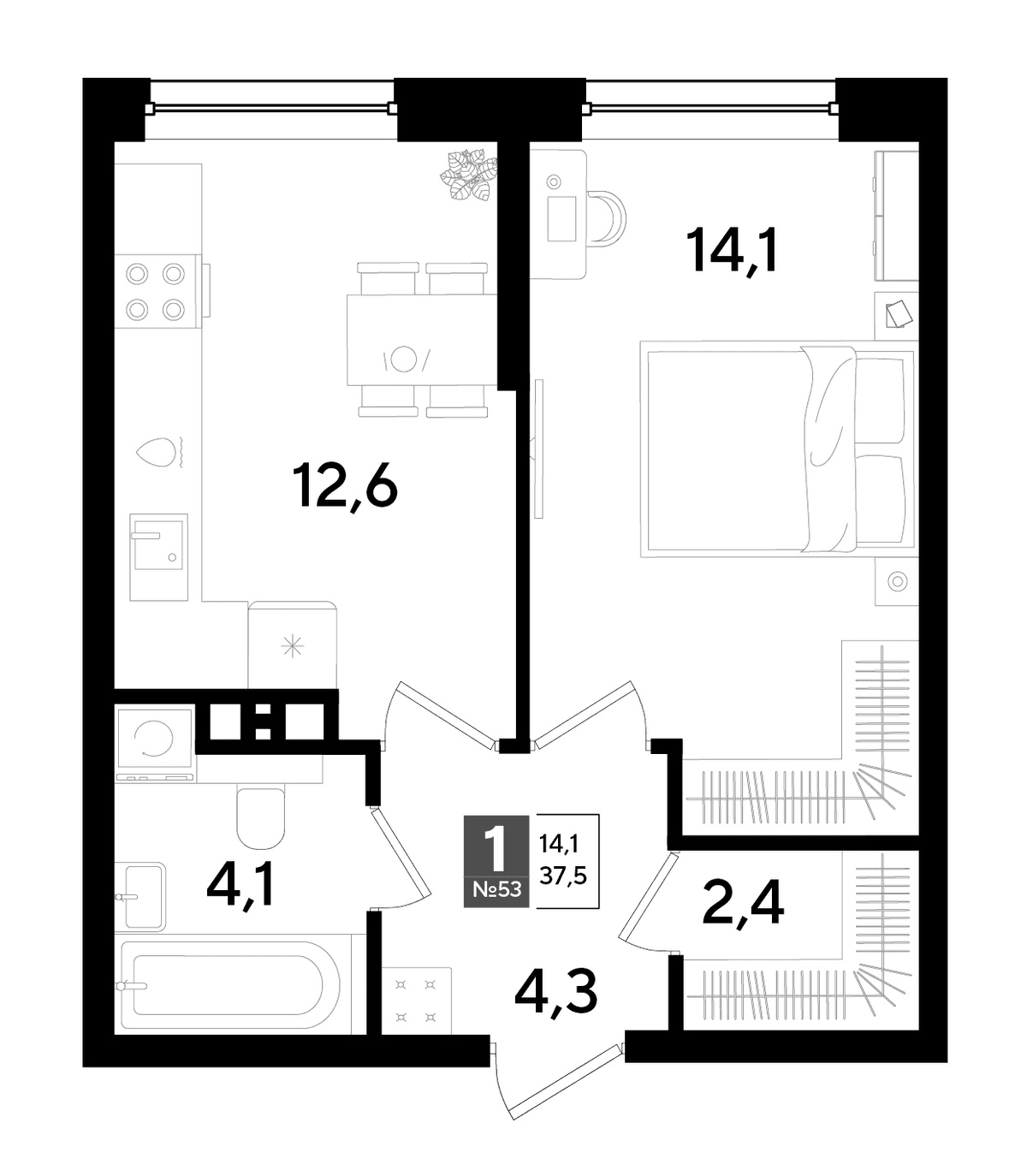 1-к, 37.5 м² · DОГМА ПАРК