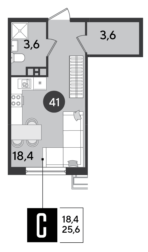 Студия, 25.6 м² · Парк Победы-2