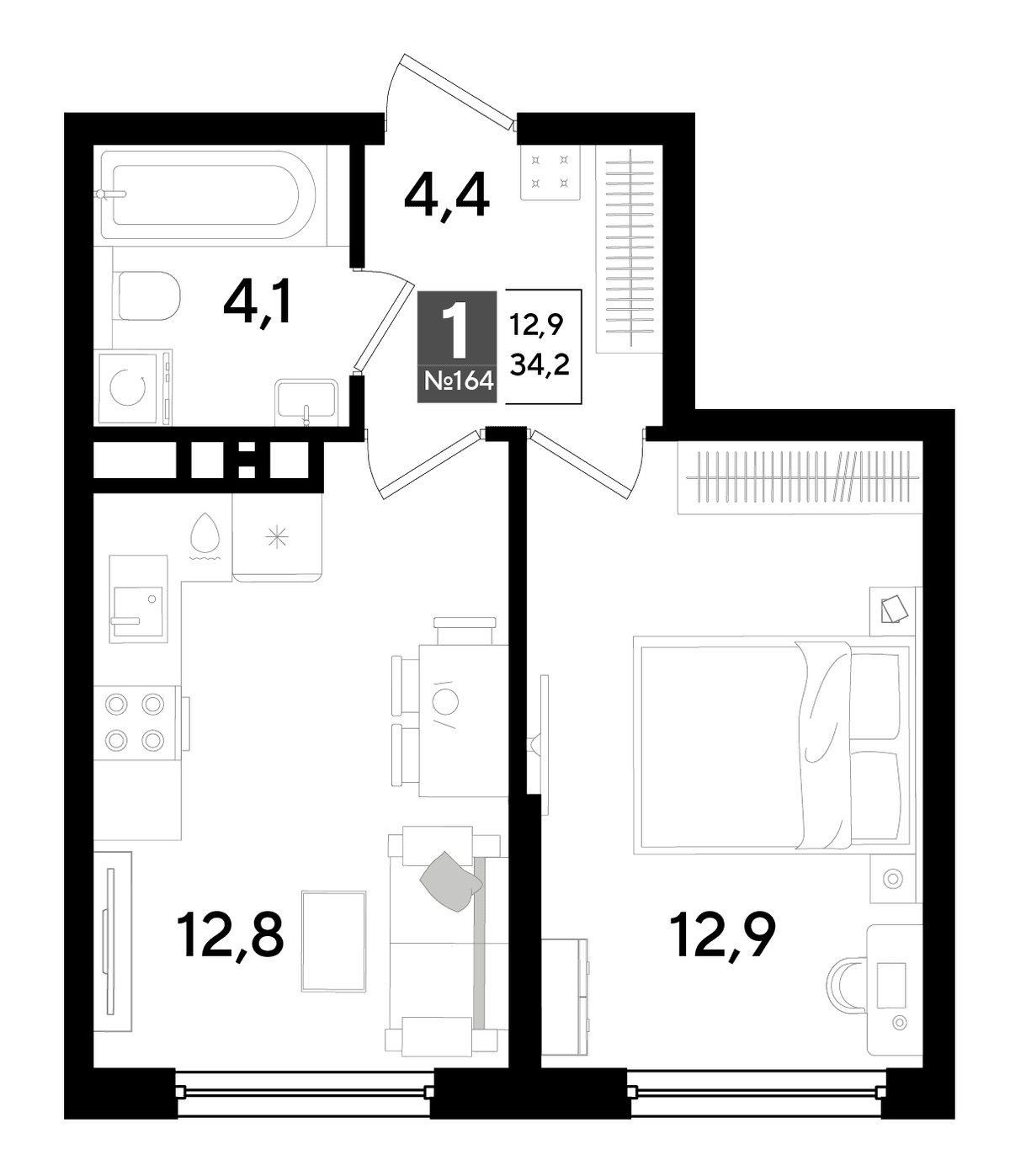 1-к, 34.2 м² · DОГМА ПАРК