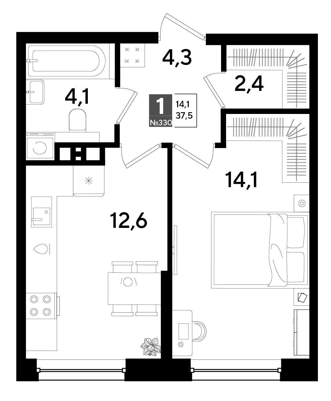 1-к, 37.5 м² · DОГМА ПАРК