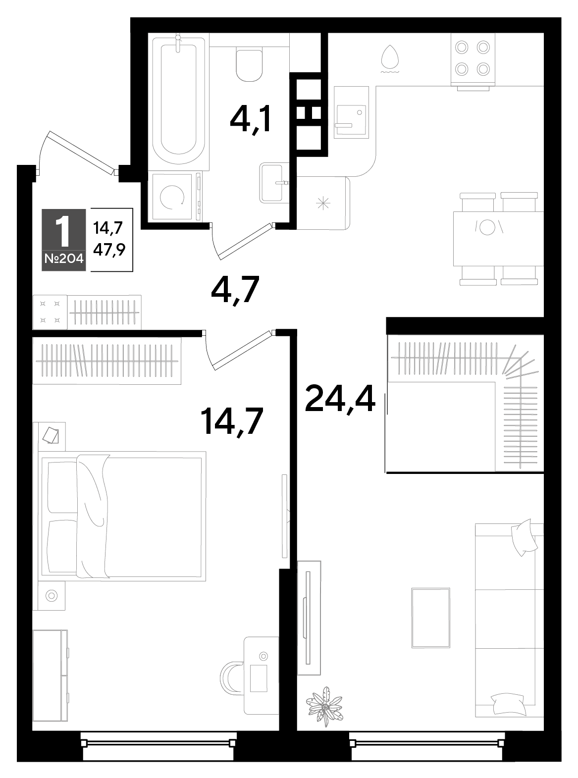 1-к, 47.9 м² · DОГМА ПАРК