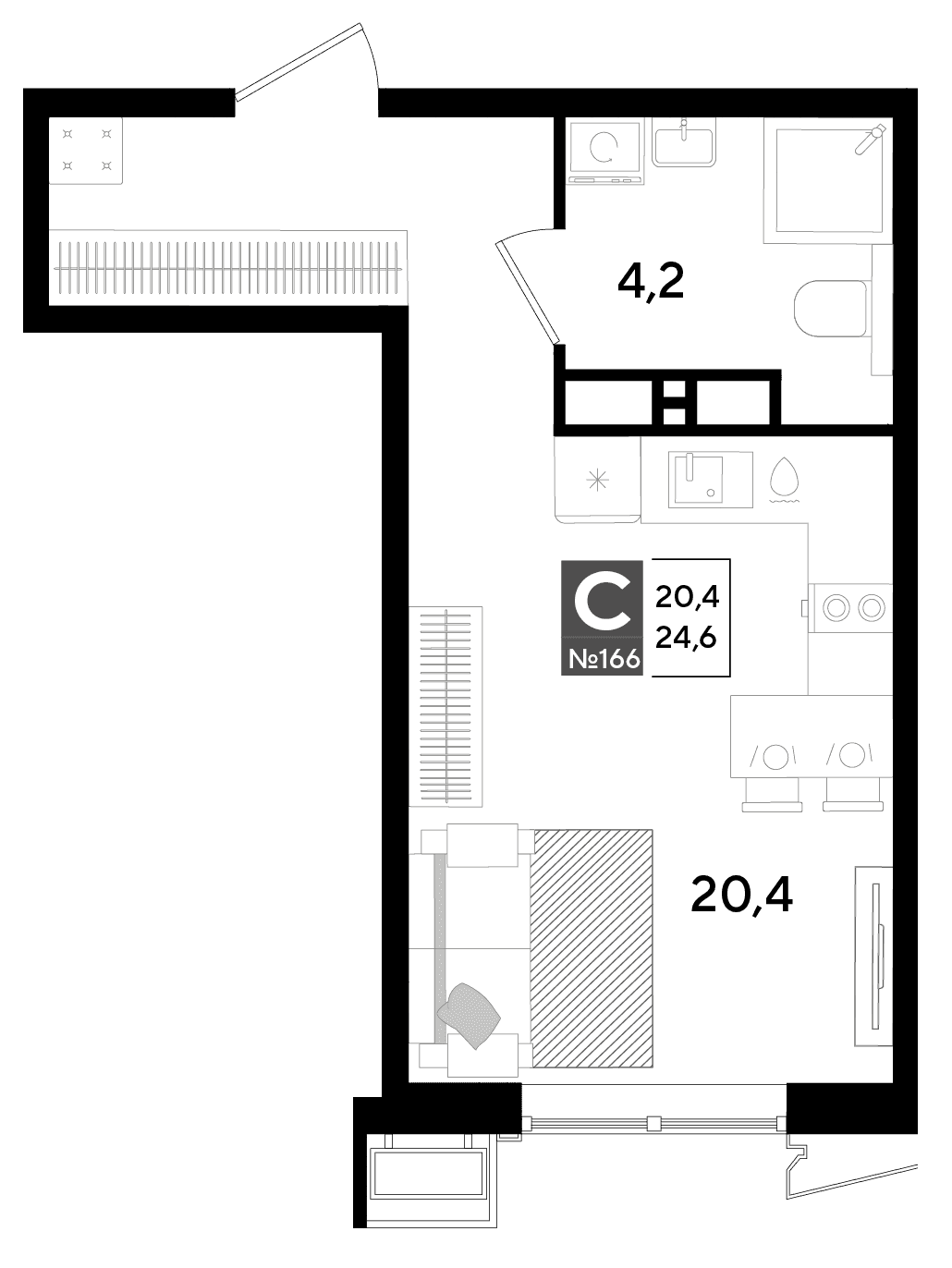 Студия, 24.6 м² · Парк Победы-2