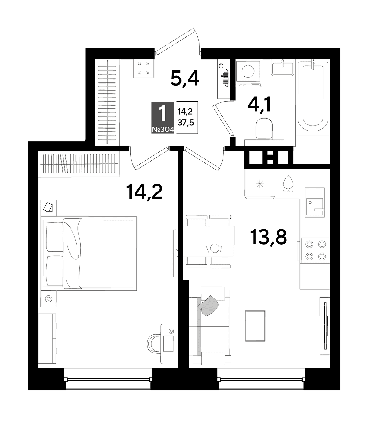1-к, 37.5 м² · DОГМА ПАРК