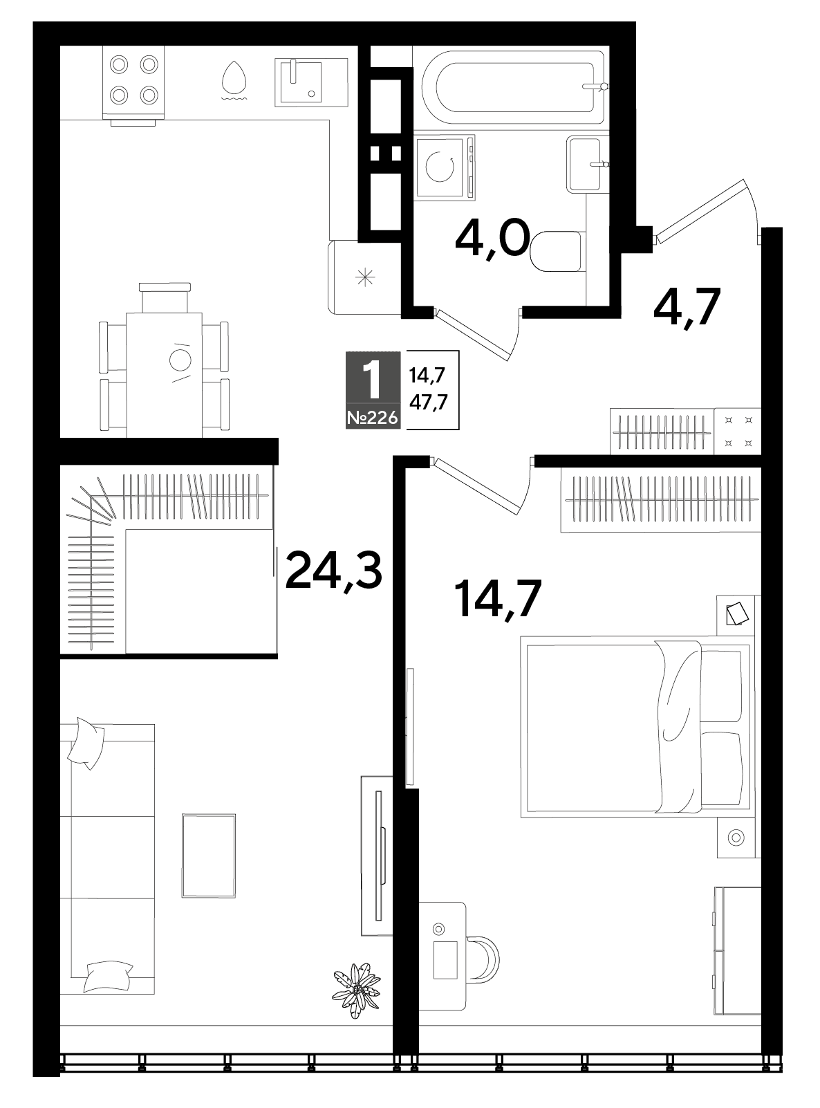 1-к, 47.7 м² · DОГМА ПАРК