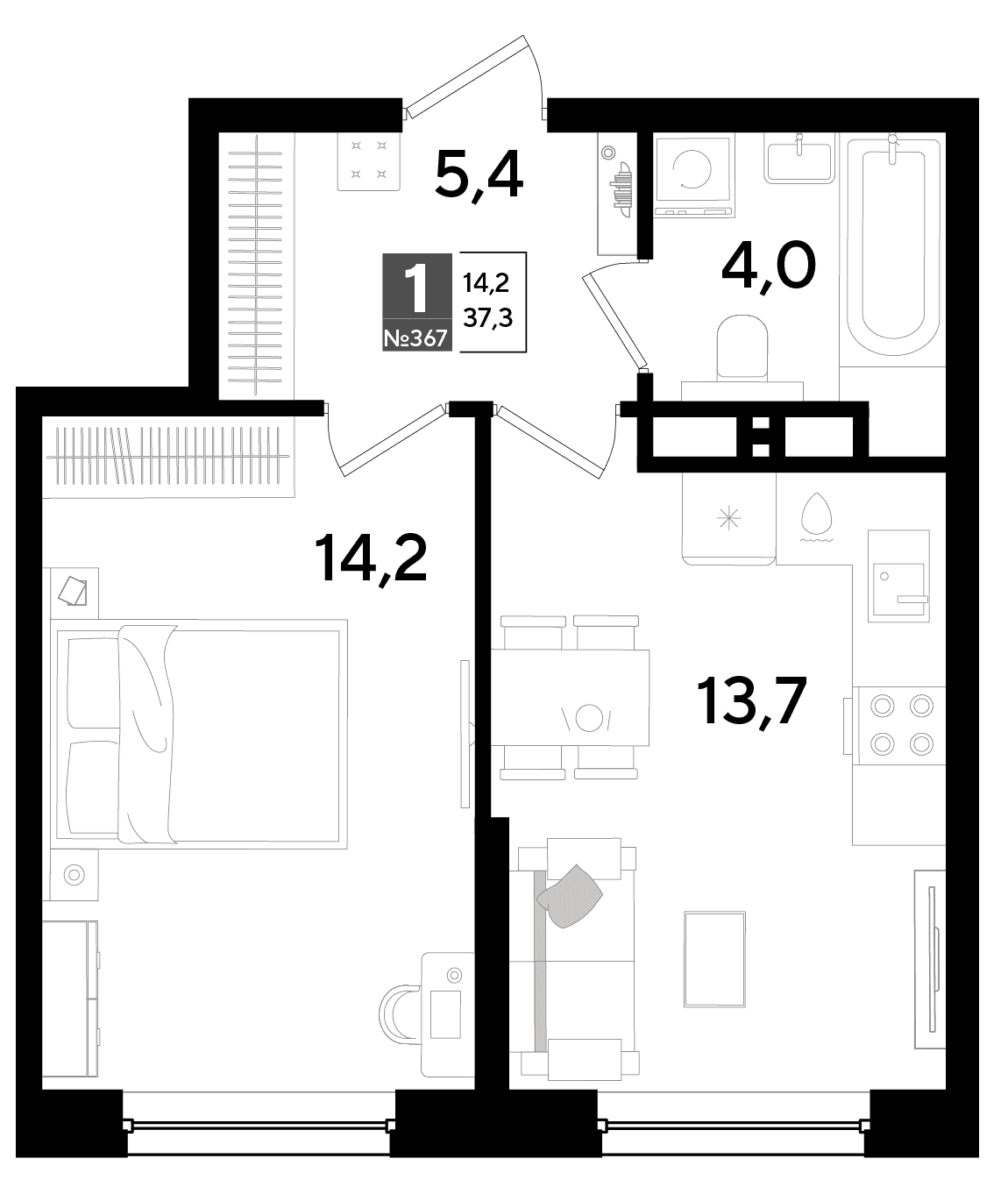 1-к, 37.3 м² · DОГМА ПАРК